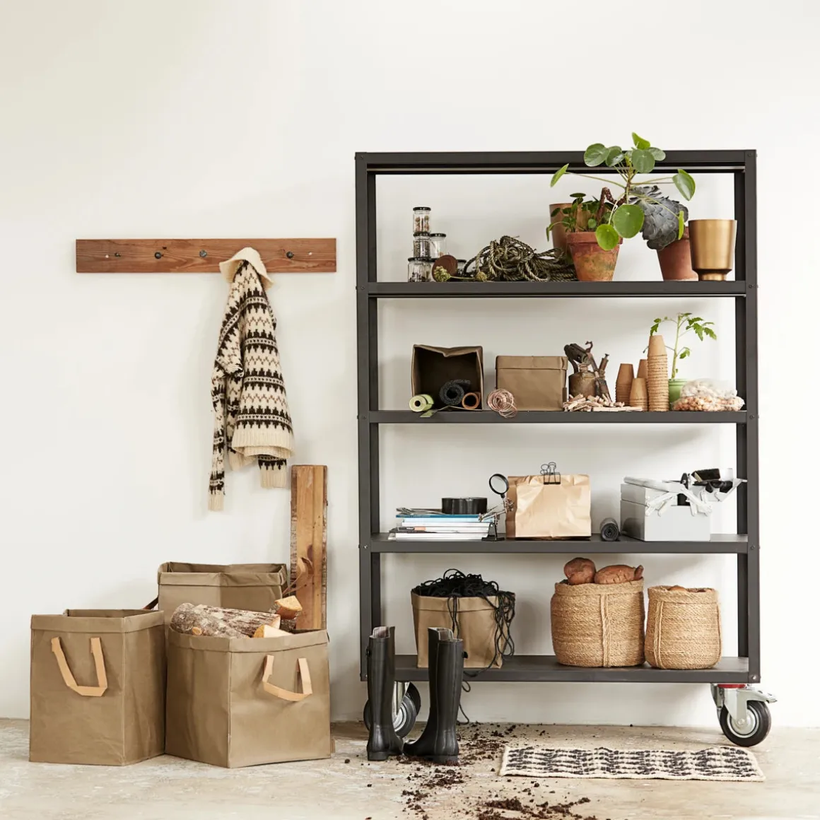 Regal mit 4 Rollen, Trolley, Mattschwarz